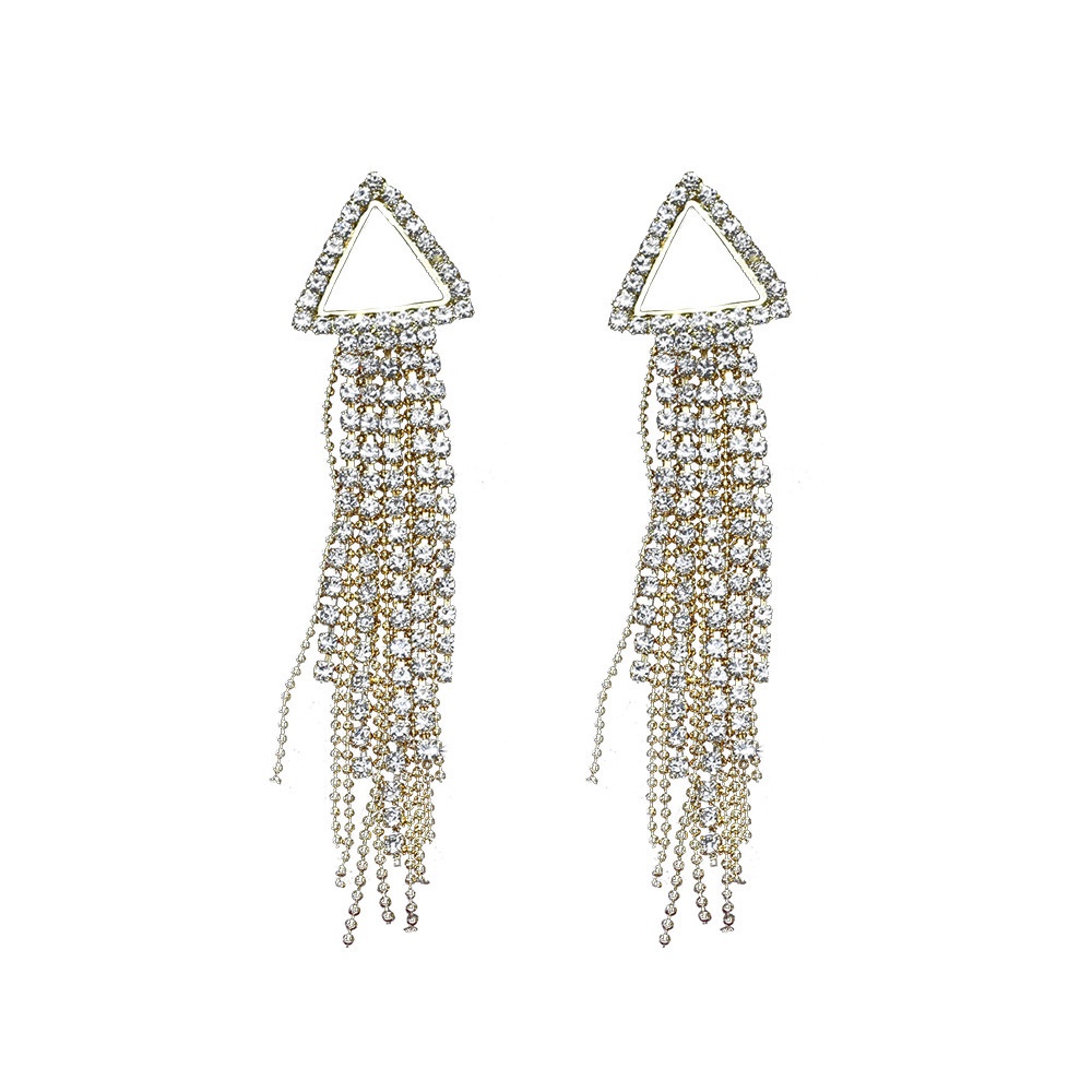 Đôi Khuyên Tai Dài Hình Tam Giác Đính Đá Thời Trang Cho Nữ