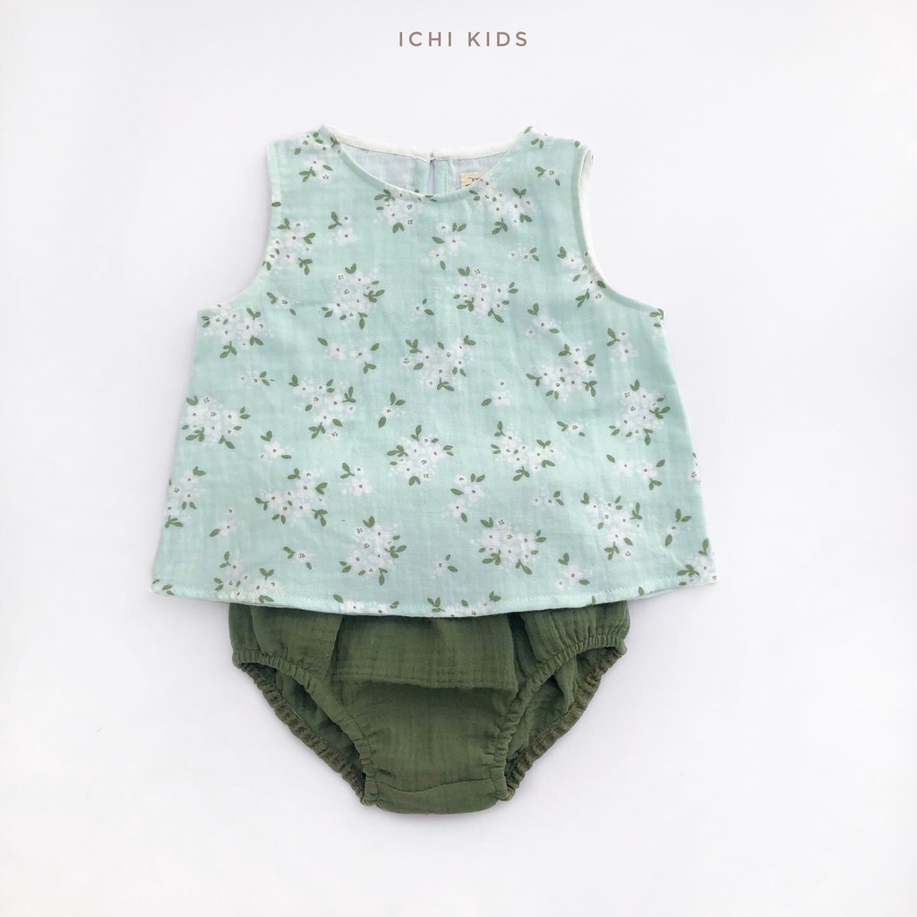 Bộ quần áo bé gái sơ sinh đến 2 tuổi vải muslin mềm mát