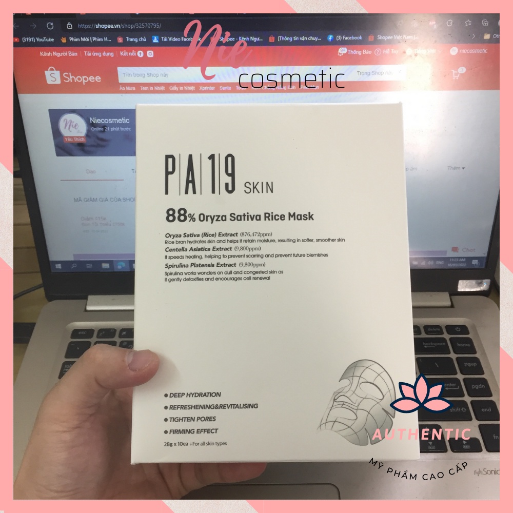 1 miếng Mặt nạ PA19 SKIN 88% Oryza Sativa Rice Mask căng bóng phục