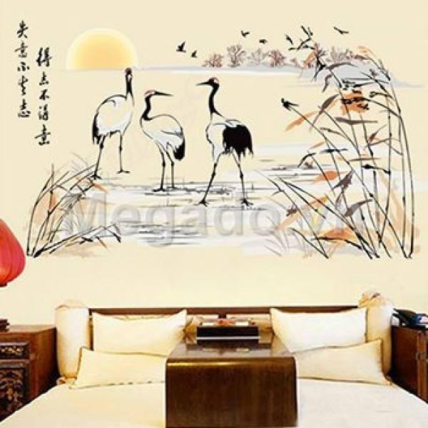 Decal dán tường phong cảnh con cò