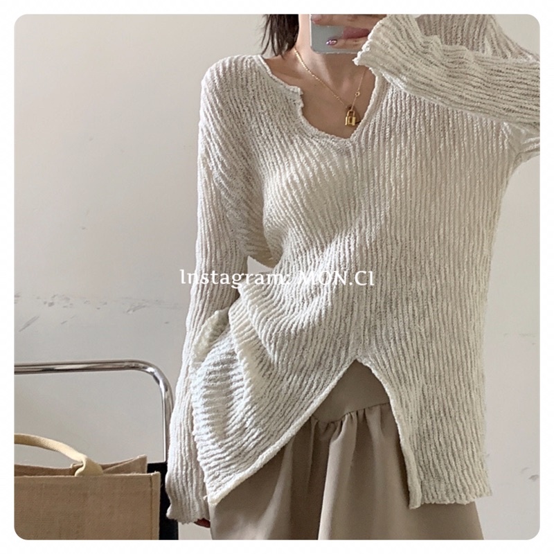 Sét áo len dệt kim chân váy xoè cạp cao, áo len cổ v bung xẻ tà tay dài mùa thu mix cùng chân váy style vintage