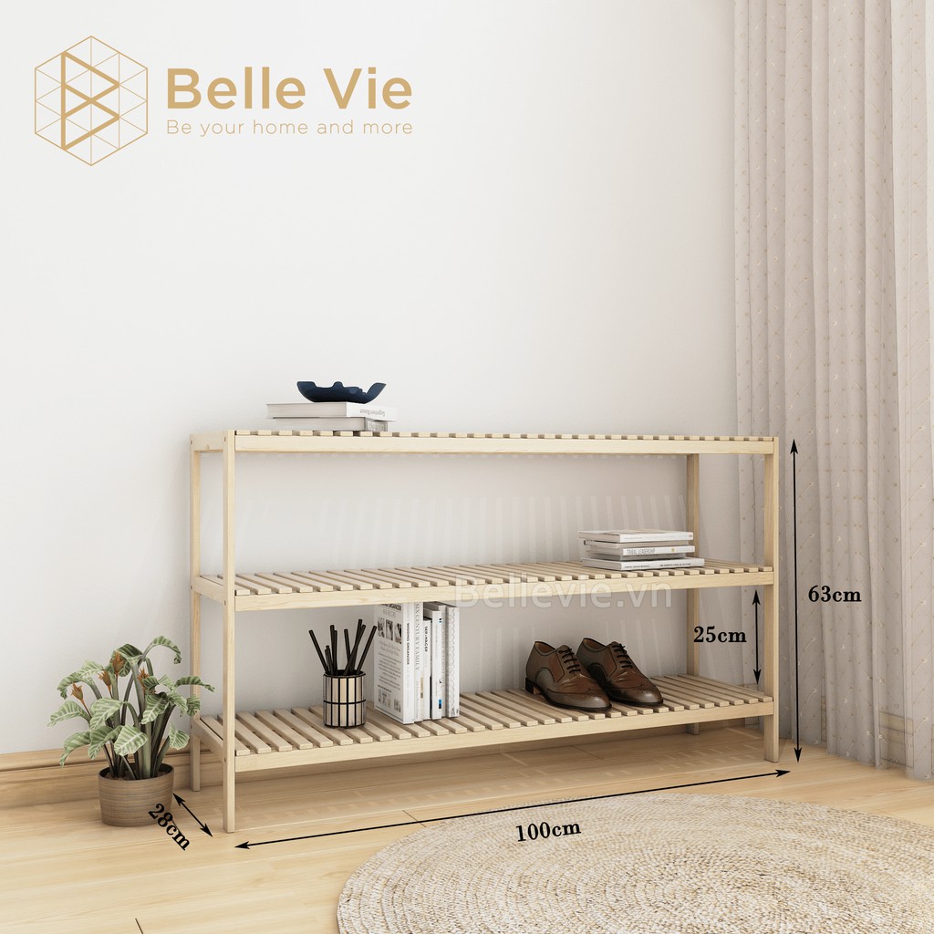 Kệ Đa Năng Gỗ Để Giày Gỗ 3 Tầng BELLEVIE Trang Trí Decor Phong Cách Hiện Đại KT 100Cm x 26Cm x 63Cm