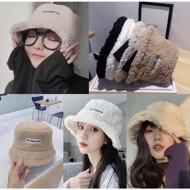 Mũ len lông cừu nón bucket ulzzang cá tánh dễ mix and max