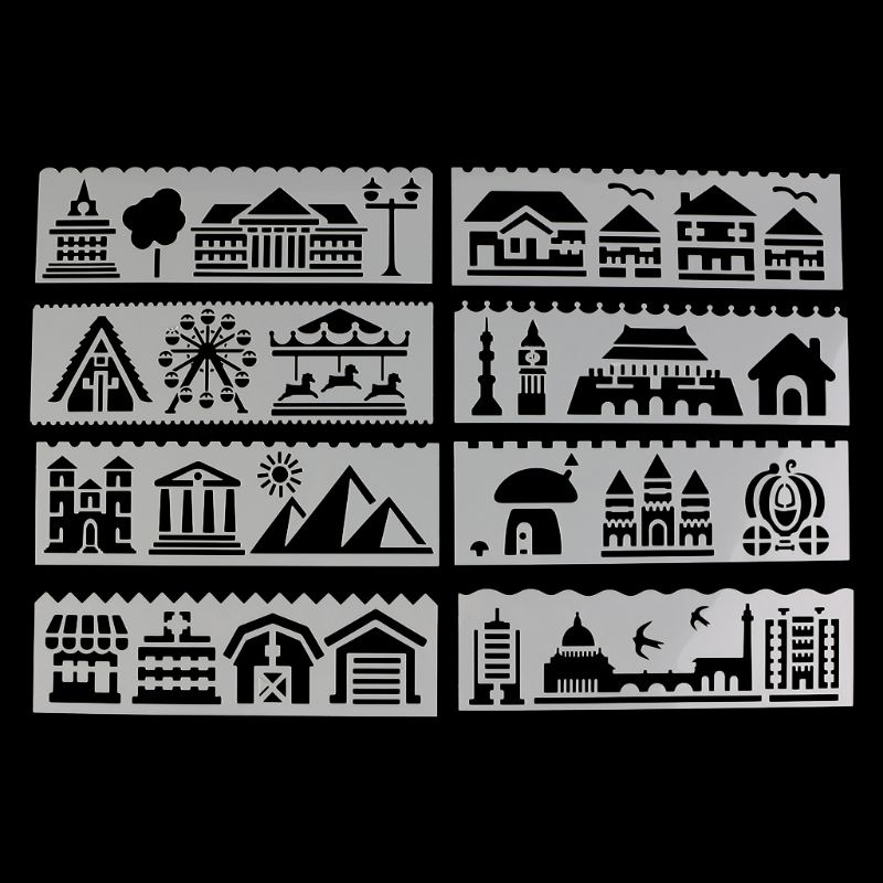 Set 8 Thước Nhựa Hỗ Trợ Vẽ Tranh DIY Cho Bé