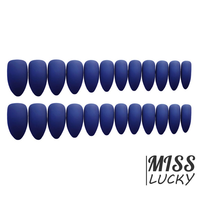 ❤HHN-VN New High Quality Solid Color Full Cover Finger Fake Nail Fashion Matte Dark Blue Stiletto Lo