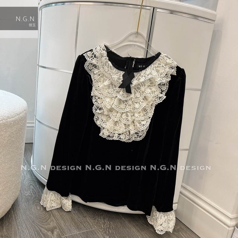 Áo nhung phối ren NGN