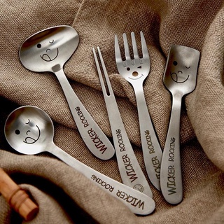 Đũa / muỗng / nĩa bằng thép không gỉ hình mặt cười hoạt hình phong cách Hàn Quốc vui nhộn
