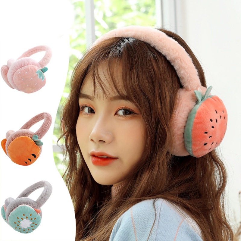 Chụp Tai Giữ Ấm Hình Trái Dâu Tây Bằng Lông Nhung Dễ Thương Xinh Xắn