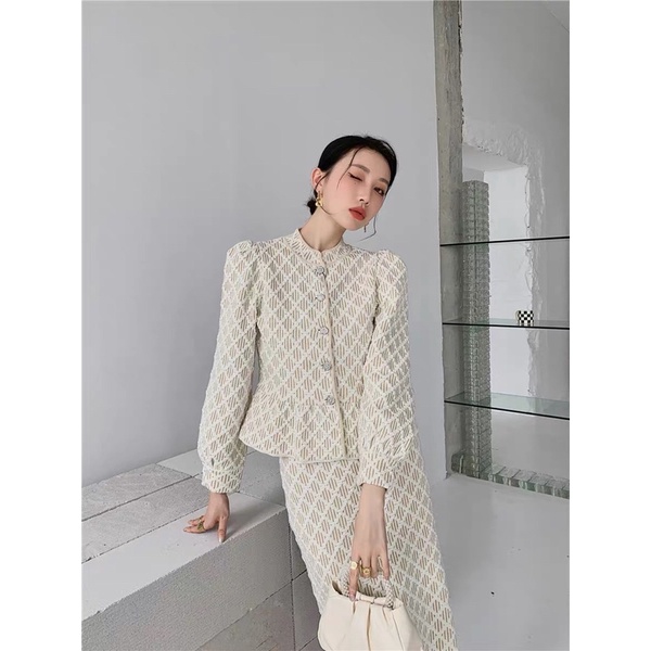 Set áo len peplum chân váy dài [ Hàng order ]