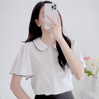 Áo sơ mi nữ trơn tay ngắn cánh dơi cách điệu 6044 - Thời trang thiết kế CHARME CH