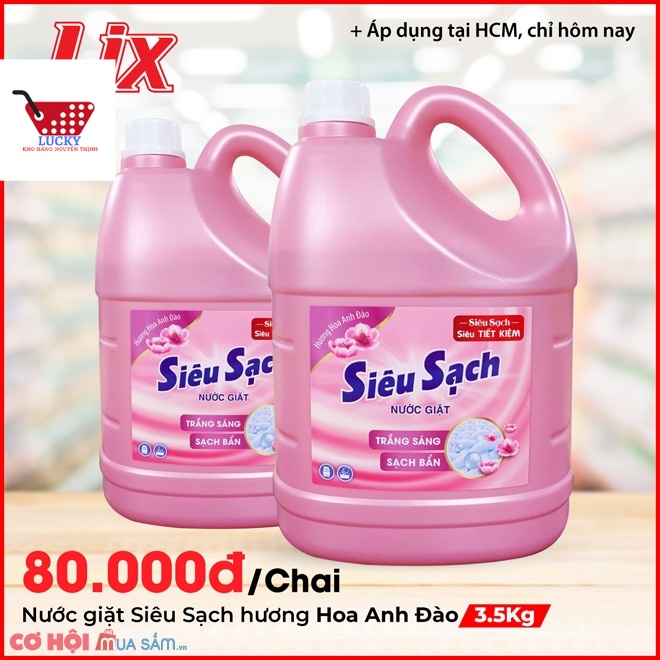 COMBO 2 Can Nước giặt Lix Siêu Sạch hương hoa anh đào (2 chai x 3.5Kg)