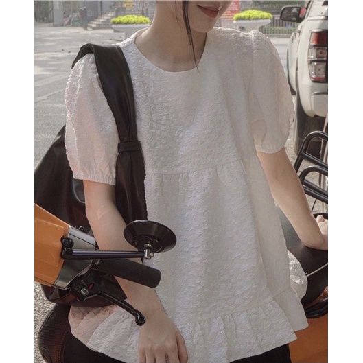 Áo babydoll chất xốp phong cách Hàn Quốc màu trắng [ATL]
