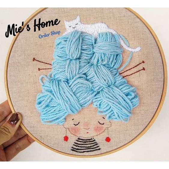 DIY Bộ kit tự thêu tranh cô gái đáng yêu-làm tóc cho cô gái -tự thêu trang trí nhà cửa Decor Handmade - MEO Shop | BigBuy360 - bigbuy360.vn