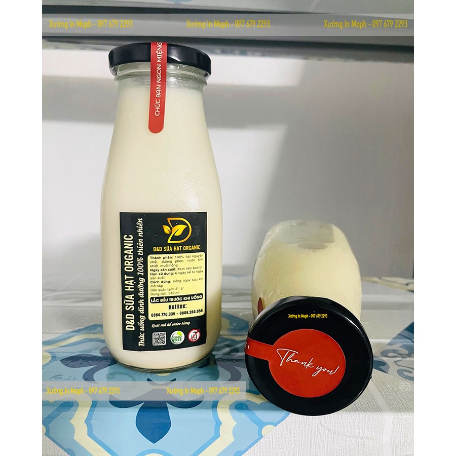 Tem Niêm Phong Nắp Chai Tem Thank You Dán Đồ Uống Sữa Hạt Trà Sữa Nước Ép - Xưởng In Bunny