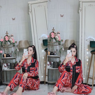 Bộ tay dài satin phối lụa