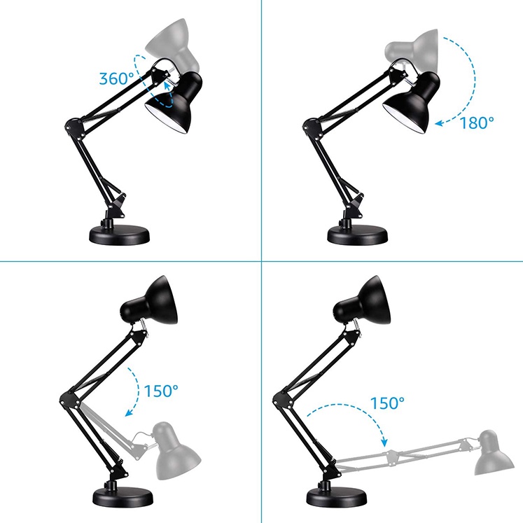 Đèn học chống cận kẹp bàn JESSE , kiểu dáng Pixar chân kẹp gắn bàn tặng kèm đế để bàn.