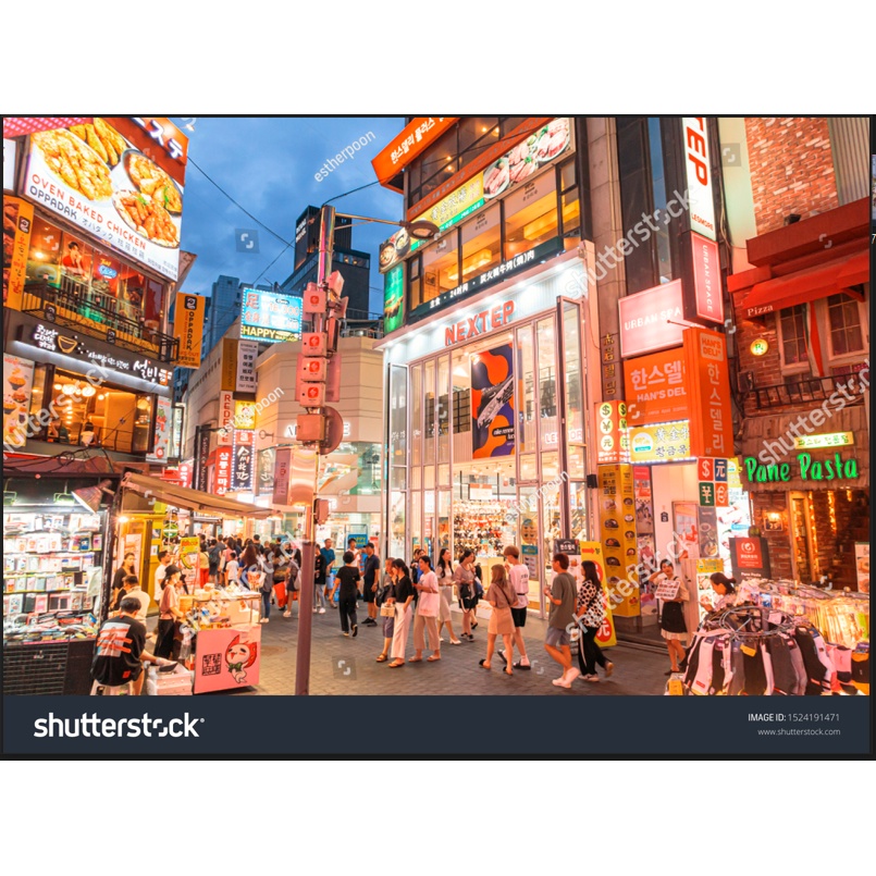 Tranh lụa 3D trang trí quán ăn, quán nướng hẻm Phố Hàn Quốc - Korea về đêm rực rỡ ánh đèn