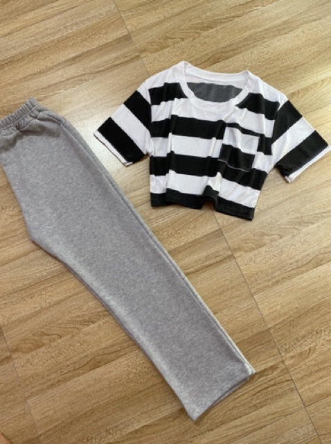 Sét crt kẻ + quần xuông xám ZXN876