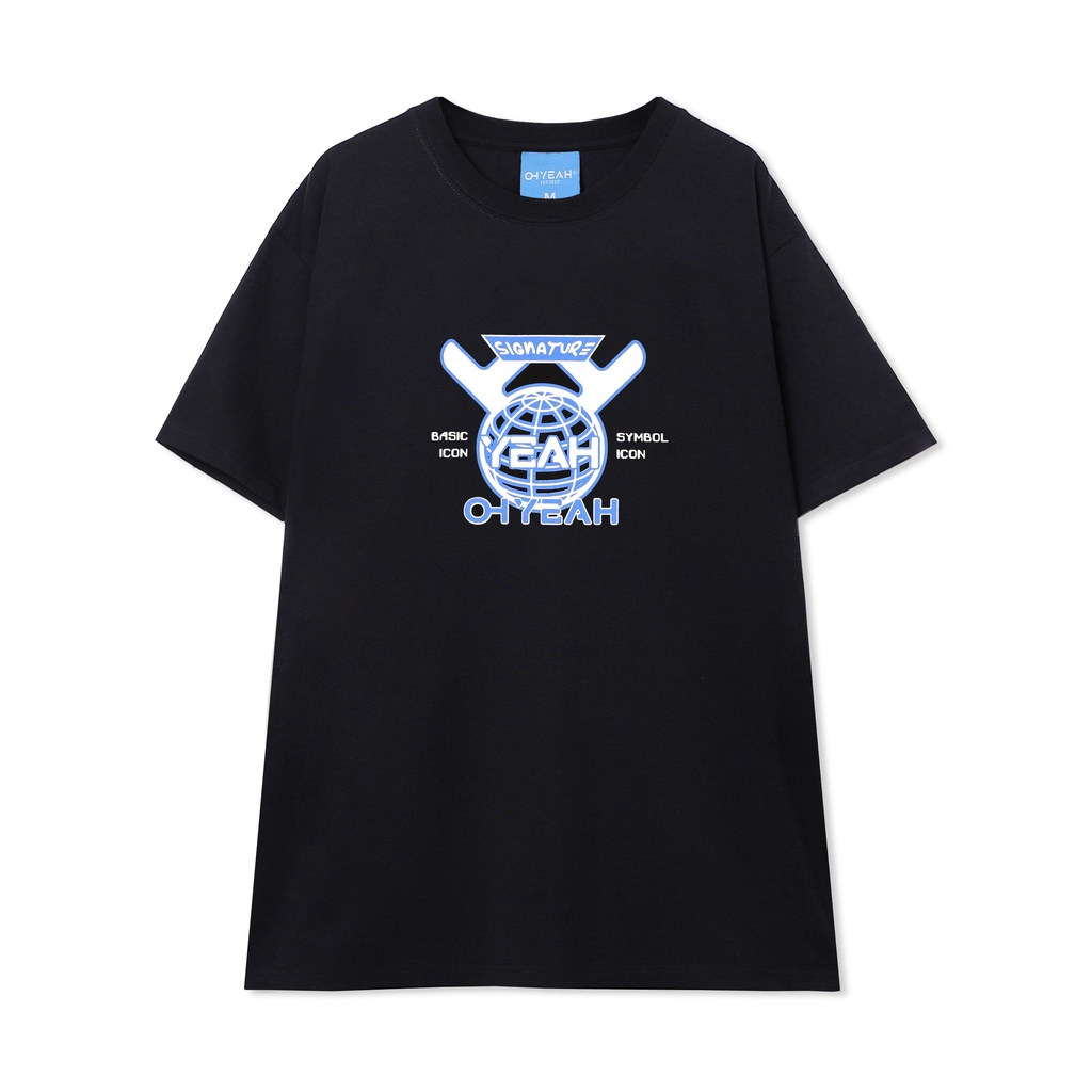 Áo thun tay lỡ OHYEAH phông Unisex nam nữ Premium Cotton oversize form rộng SIGNATURE v2.0 - Đen