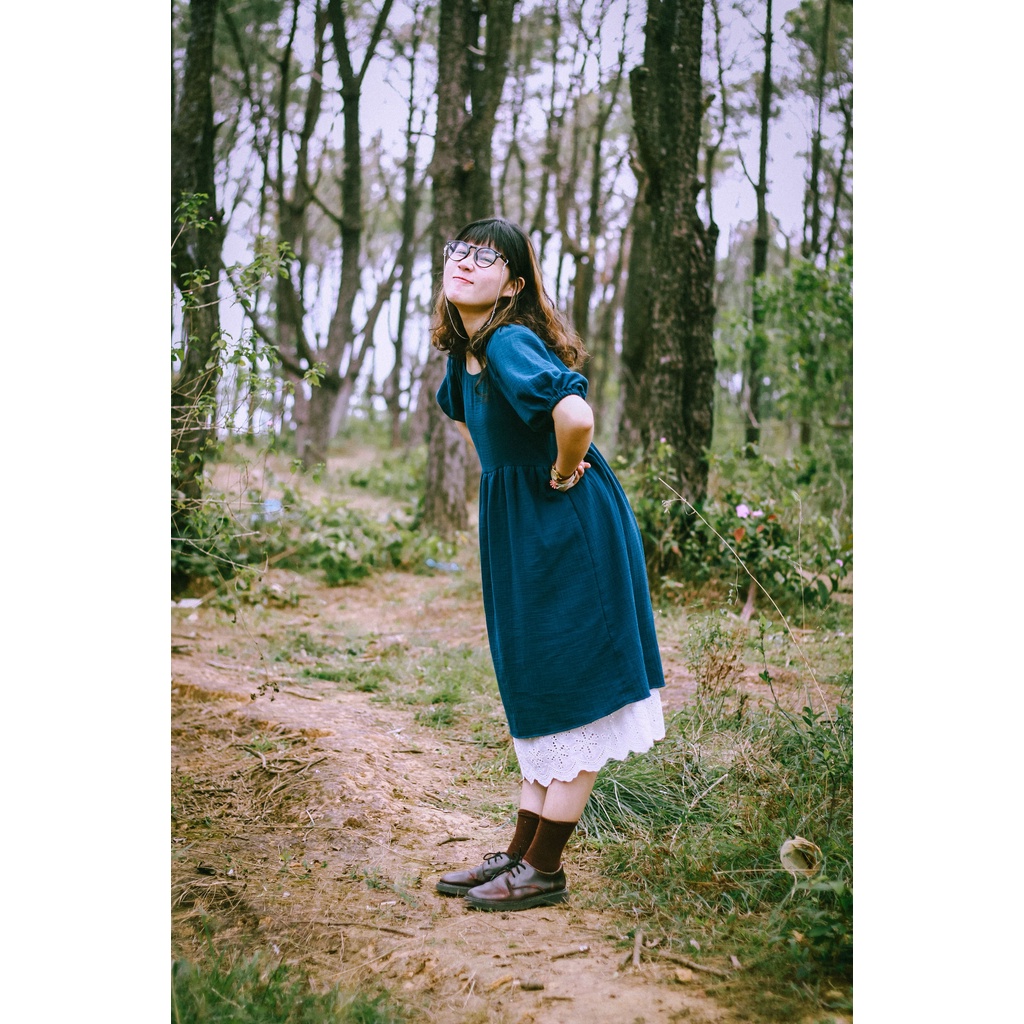 Váy Babydoll Tay Phồng Xòe Rộng Vintage Xô Muslin Vui Hè Mát Xinh Xắn