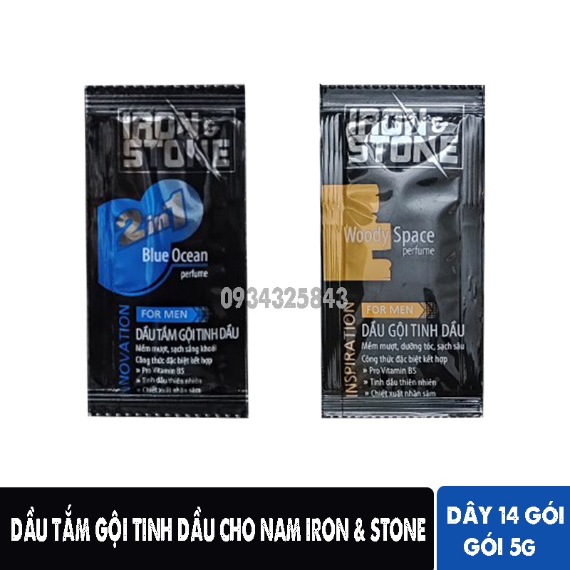 Dây 14 gói dầu tắm gội tinh dầu cho nam Iron&Stone 5g