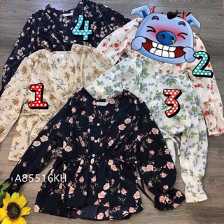 Áo voan hoa thắt nơ 2 bên eo