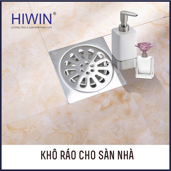 Phễu ga thoát sàn ngăn mùi hôi inox 304 mặt gương bóng kích thước 100x100mm HIWIN FD-2250