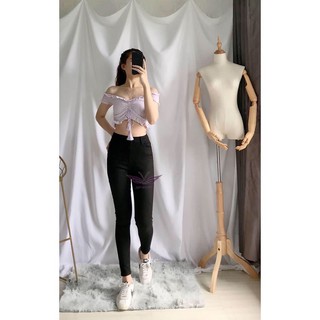 Quần jeans nữ 9 tấc siêu co giãn cạp cao/đen/vnxk