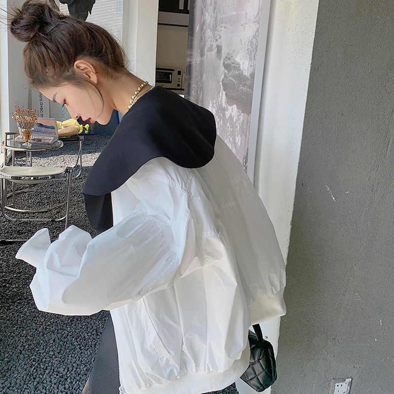 Áo Khoác Chống Nắng Mỏng Cổ Bèo Màu Sắc Tương Phản Dễ Phối Đồ Thời Trang Mùa Hè Cho Nữ