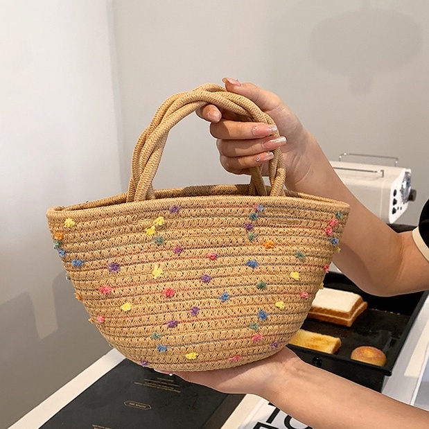 Túi xách dệt sợi mini có đính nơ ruy băng nhiều màu sắc phong cách Hàn Quốc mới thời trang dành cho nữ