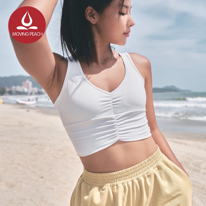 Áo Lót Thể Thao Sát Nách Cổ Chữ V Có Đệm Ngực Thiết Kế Xếp Ly Rộng Cổ Chữ V Xinh Xắn Thời Trang Cho Nữ