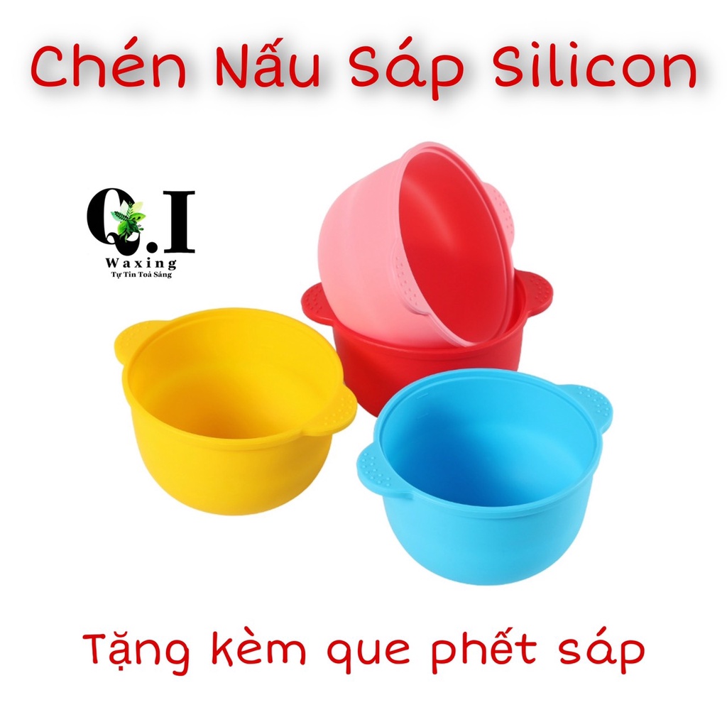 Combo 100gr Sáp Wax Lông Nóng, Chén Nấu Sáp Wax Silicon, Mỡ Trăn Triệt Lông ( tặng que gỗ ) Q.I Waxing