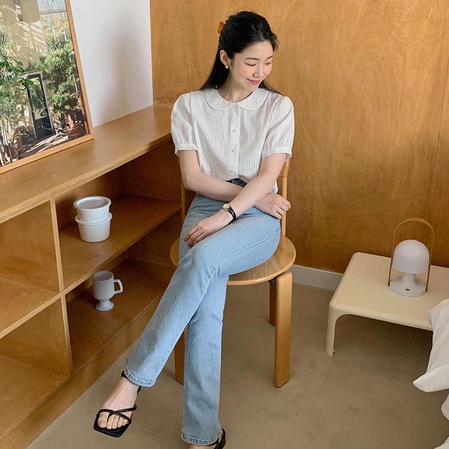 SUXI Áo Sơ Mi Tay Ngắn Dáng Rộng Cổ Búp Bê Màu Sắc Ngọt Ngào Thời Trang Mùa Hè Dành Cho Nữ