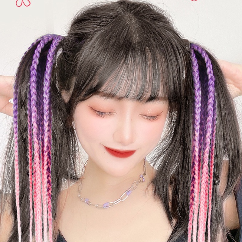 Tóc Giả Thắt Bím Nhiều Màu Sắc Tự Nhiên Dạng Xoắn Cho Nữ