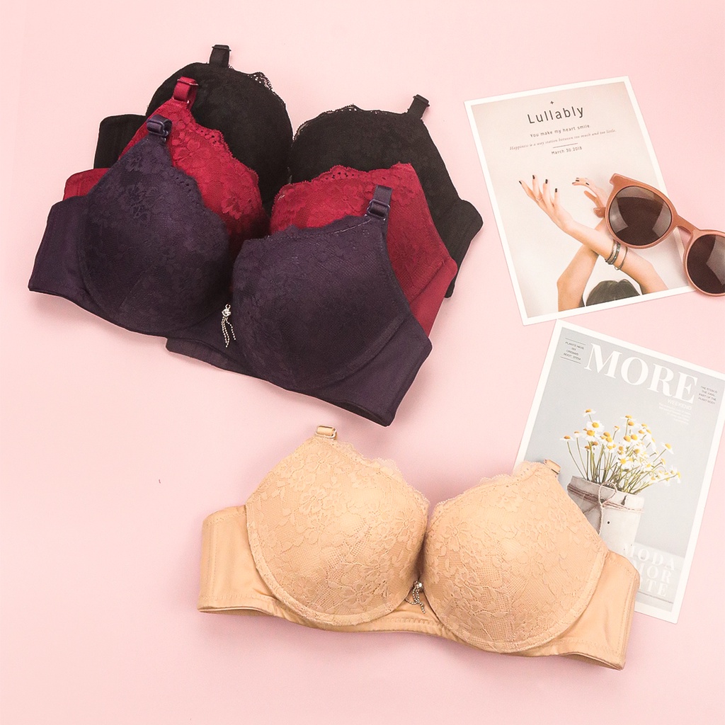 Áo Lót Nữ Ren Có Gọng Nâng Ngực Hiệu Qủa Luperi Đệm Siêu Mỏng Cho Người Ngực To LP85