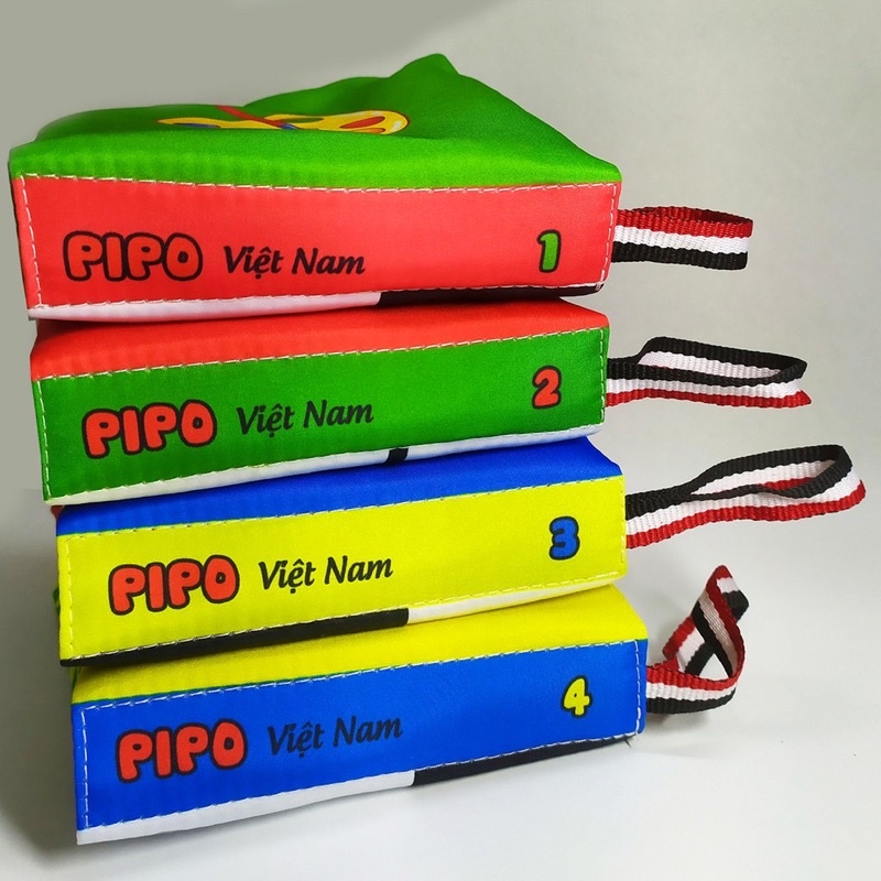 Sách vải cho bé, song ngữ kích thích đa giác quan Pipo [Kích thước 12x12cm, 8 mặt, an toàn tuyệt đối cho bé]
