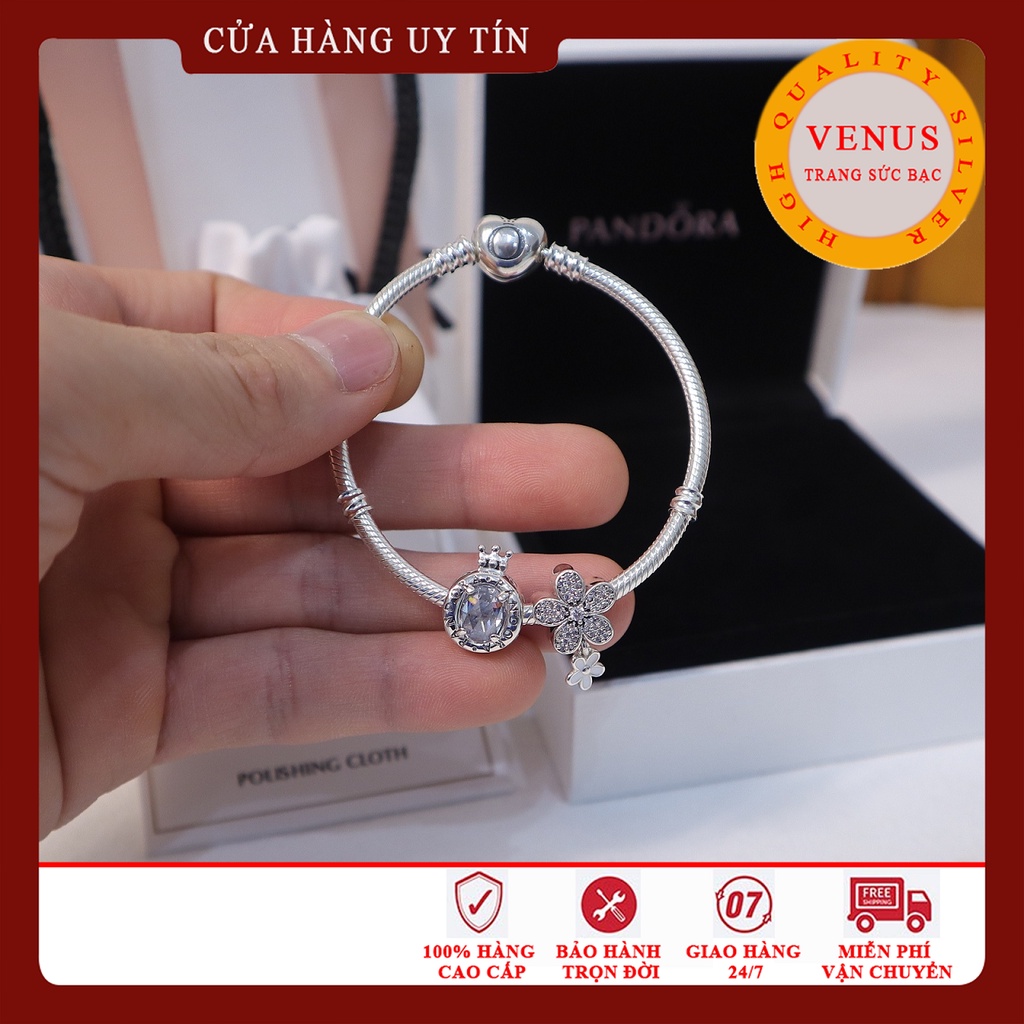 [Hàng cao cấp] Vòng bạc khóa tim xâu 2 hạt charm- Mã sản phẩm VENUSBST