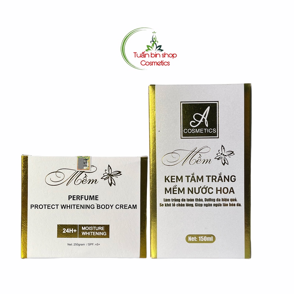 Combo dưỡng trắng sáng da body Acosmetics (Kem body mềm và Kem tắm trắng mềm nước hoa)