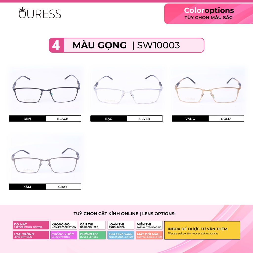 Gọng kính titanium SW10003 thời trang nam siêu nhẹ siêu bền OURESS