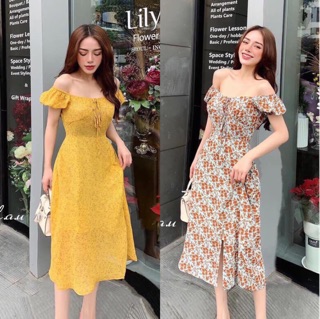 Video Váy đầm maxi đi biển hoa nhí dáng dài 2 lớp trễ vai