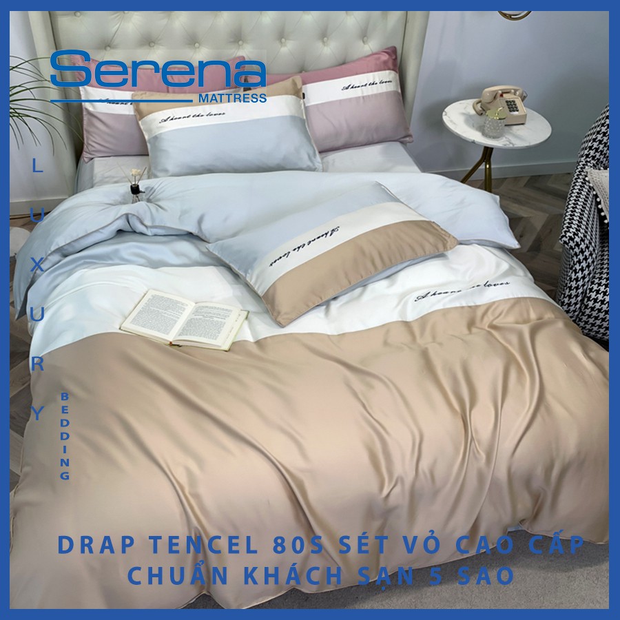 Bộ chăn ga gối Drap Tencel 80s Serena Cao Cấp Phong Cách Hàn Quốc 5 món chăn ga gối chần bông – Hệ Thống Nệm