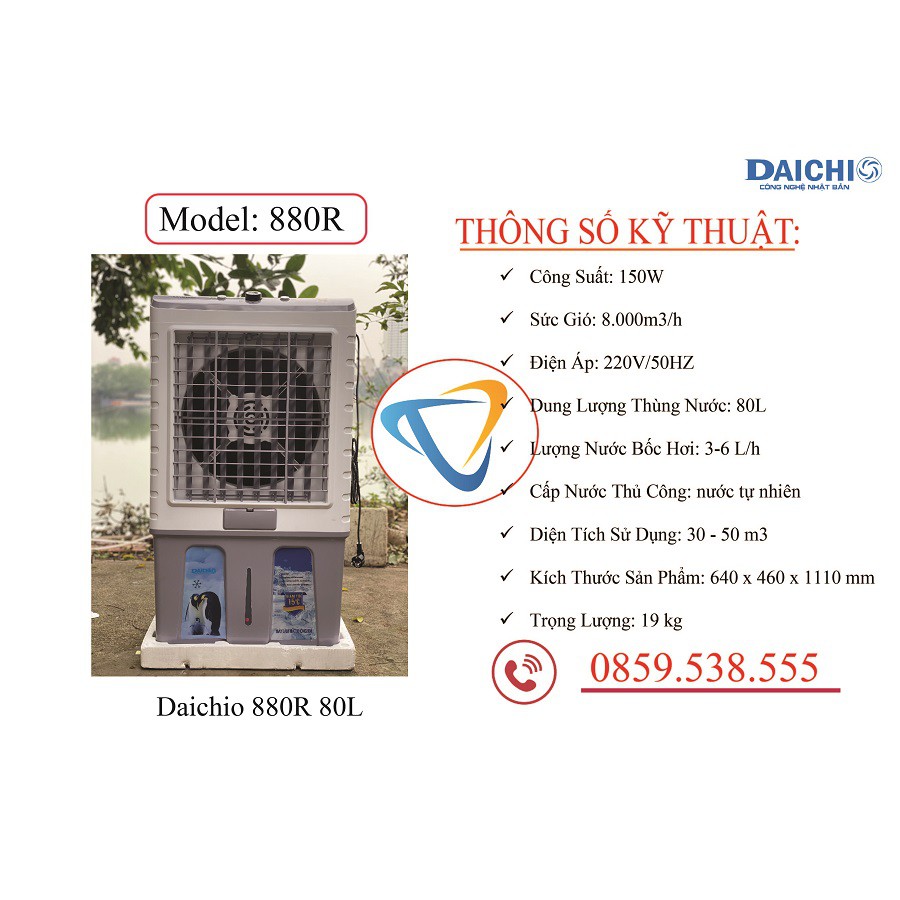 QUẠT ĐIỀU HÒA HƠI NƯỚC HA 880R - 80L Có Bơm Tự Ngắt Tặng kèm 2 cục đá khô, Bảo Hành 24 Tháng