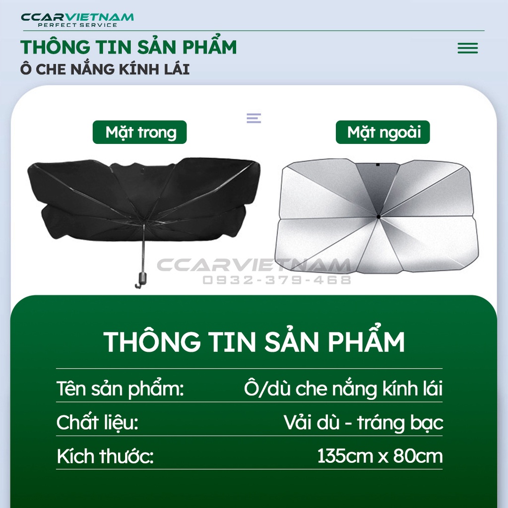 Ô Che Nắng Kính Lái Ô Tô Cao Cấp Loại I (Mẫu 2023) - Dù Chắn Nắng Cản Tia UV Giảm Nhiệt Cho Xe Hơi - Ccar Vietnam
