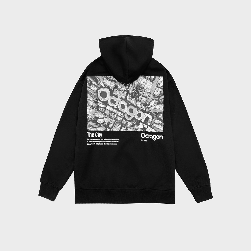 Áo Hoodie Nam Nữ Form Rộng OCTAGON THE CITY Vải Nỉ Bông Màu Đen