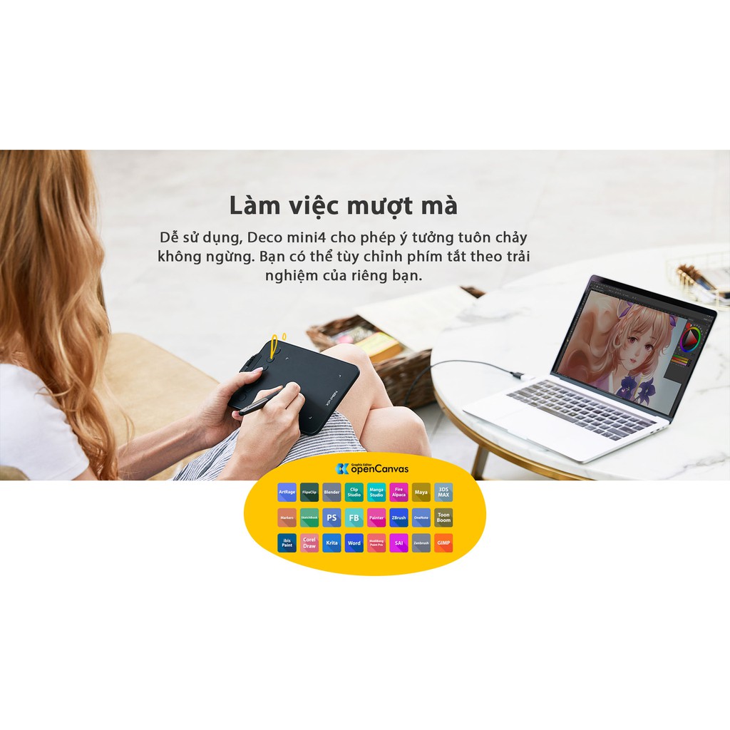 Bảng Vẽ Điện Tử XP-PEN Deco Mini4 Android 8192 Mức Lực Nhấn