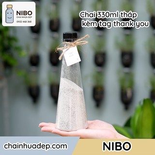 [Chính hãng NIBO] 20 chai đựng nước ép, trà sữa kèm tag thankyou | chai nhựa hình tháp 330ml  | MS: 330CT