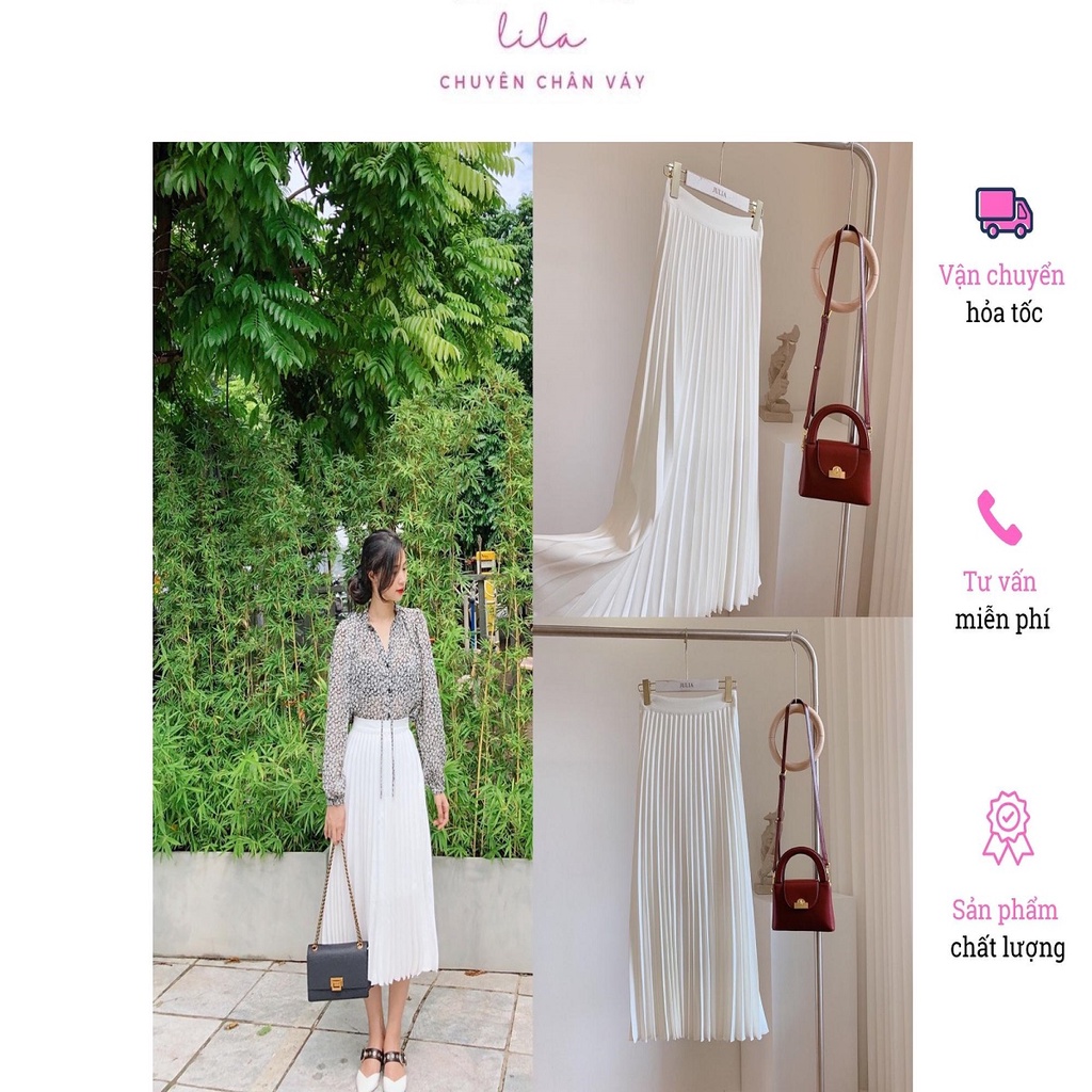 Chân váy julia studio xếp ly màu trắng kéo khóa bên hông form đẹp độ dài vừa phải