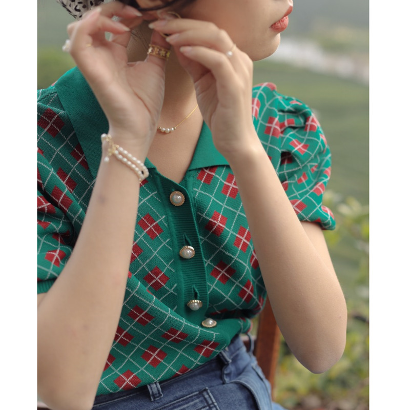 Áo Sweater chui đầu màu sắc hình thoi kiểu Pháp dễ thương 178220Áo cổ bẻ tay phồng chất liệu lụa thời trang mùa hè cho nữ | BigBuy360 - bigbuy360.vn