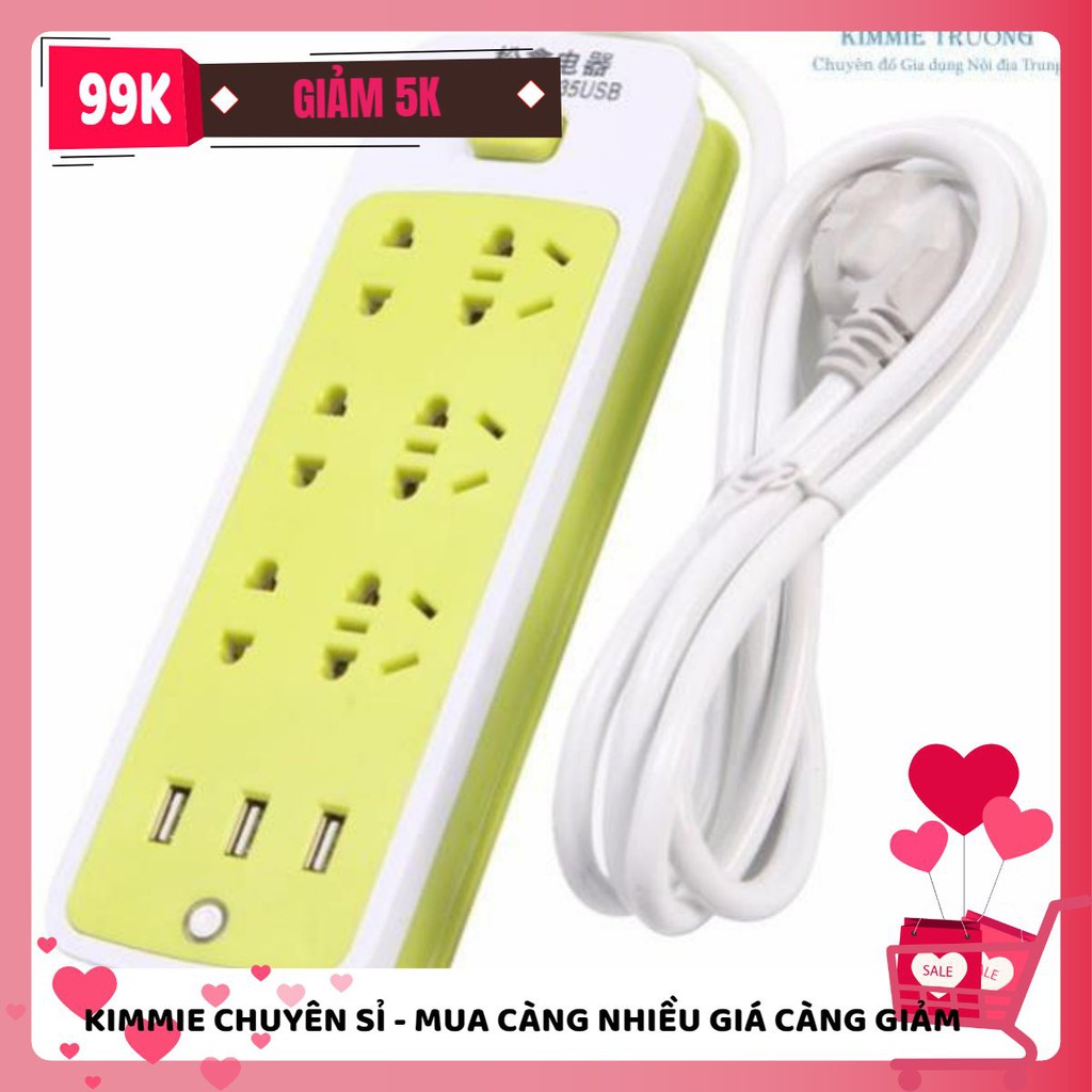 [MUA NHIỀU GIẢM GIÁ] [MÃ GIẢM KIMFAM5] Ổ cắm điện chống giật 6 lỗ 3 cổng usb đa năng