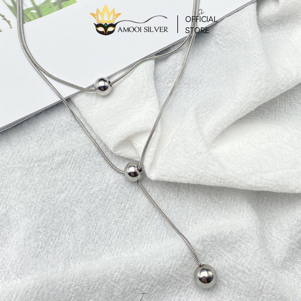 Vòng cổ bạc S925 dây đôi viên bi - Amooi Silver AD146